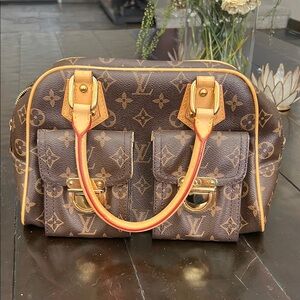 Brown Designer Handbag with Gold Accents